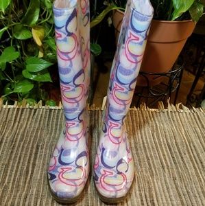 Multicolor Coach Rubber Rain Boots Sz7